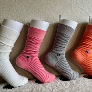 Cozy White and Pink Knitted Crew Socks